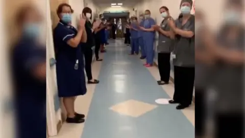 Worcestershire Acute Hospitals NHS Trust Staff lined the corridors to clap for Leighton Webster