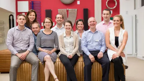 FeatureRadiators Helena Gerwitz, front second from left, with the team at Feature Radiators in West Yorkshire