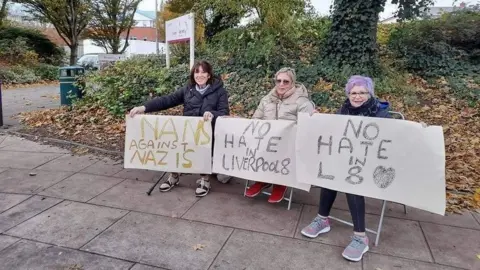 Pat Harvey Three women stage a protest at Liverpool Women's Hospital