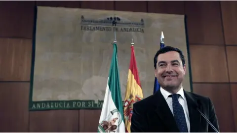 EPA PP candidate Juanma Moreno delivers a speech at Andalusia's Parliament in Seville, 09 January