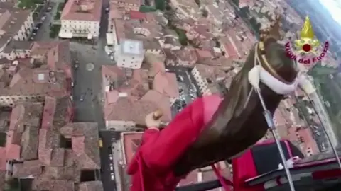 Saint Barbara statue over town of Rieti