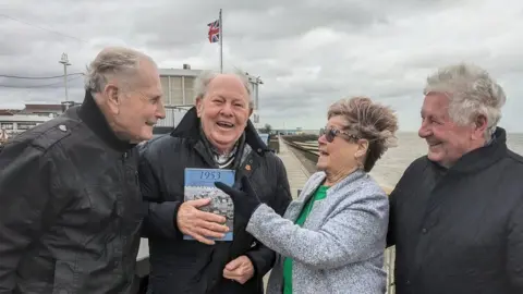 Peter Walker/BBC Graham Stevens, Ray Howard, Joan Liddiard née Bishop and Rod Bishop on Canvey Island