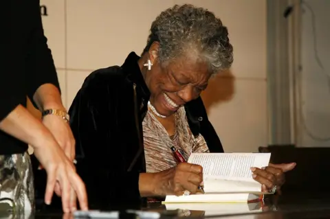 Gabriela Maj/Getty Images Maya Angelou signs copies of 'Maya Angelou: Letter to My Daughter' on 30 October, 2008 in New York City.