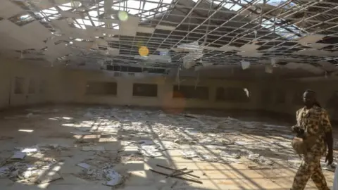 Borno state government The interior of a school building with the roof blown off