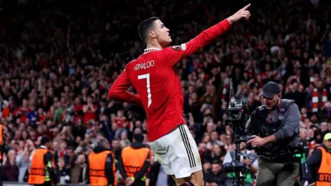 Getty Images Cristiano Ronaldo of Manchester United celebrates after scoring