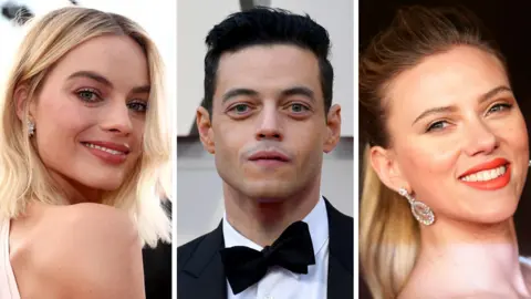 Getty Images (Left to right) Margot Robbie, Rami Malek and Scarlett Johansson