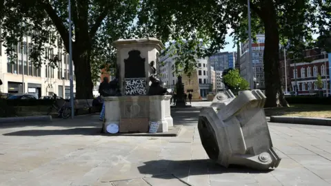 PA Media The empty plinth where the statue of Edward Colston in Bristol once stood