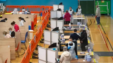 Getty Images People being tested inside the leisure centre