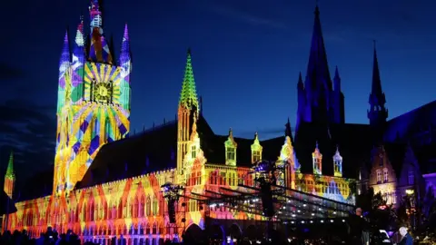 Getty Images Cloth Hall in Ypres' Market Square was lit up during the event