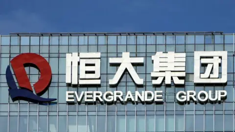 Reuters China Evergrande Group logo on company headquarters in Shenzhen, Guangdong province.