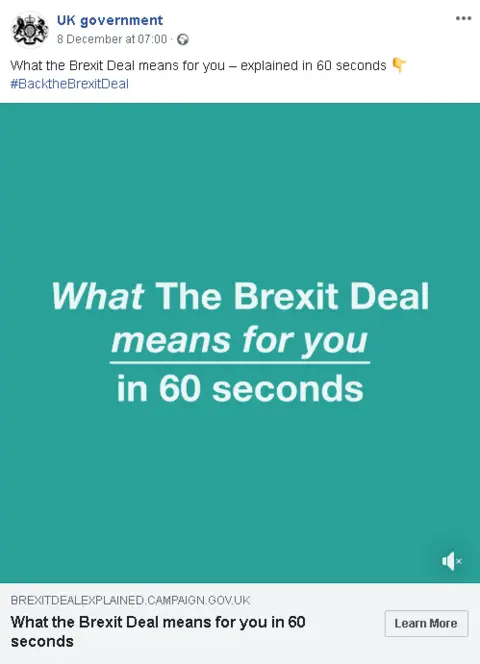 Facebook Advert saying "what the Brexit deal means for you in 60 seconds"
