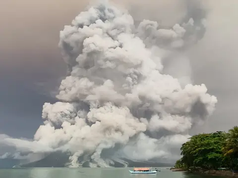 AFP An eruption from Mount Ruang volcano is seen from Tagulandang island in Sitaro, North Sulawesi, on April 30, 2024.