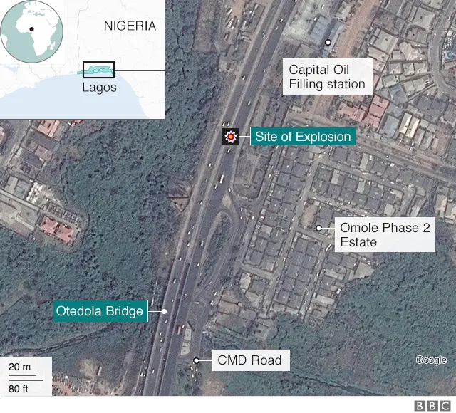 map showing site of the explosion