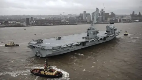 UK MOD Aircraft carrier HMS Prince of Wales in River Mersey