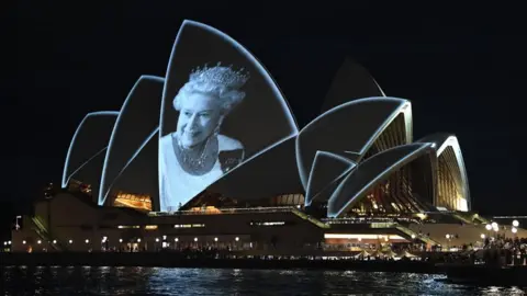 Getty Images An image of the Queen is projected on to the Sydney Opera House