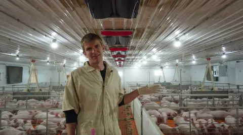 BBC Farmer Mike Boerboom and his pigs