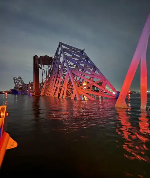 Baltimore Fire Station / Rescue 1 team A view of the collapsed Francis Scott Key Bridge in Baltimore, Maryland, US, on 26 March 2024