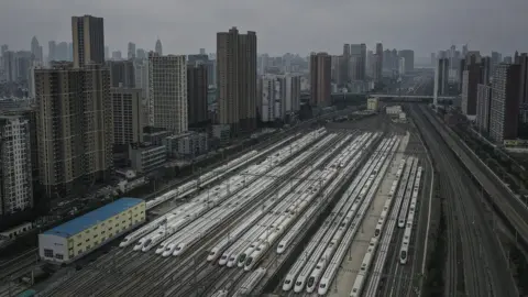 Getty Images wuhan public transport has been stopped - trains at Hankou station