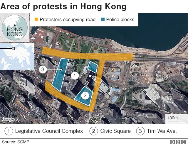 BBC News Map showing site of protests