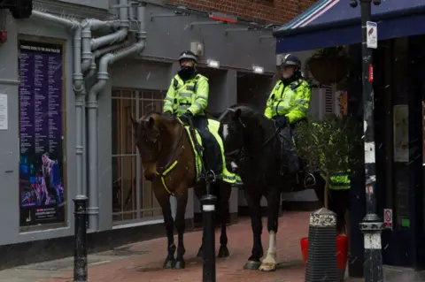 Jeremy Bickerton Police horses in the snow in George Street