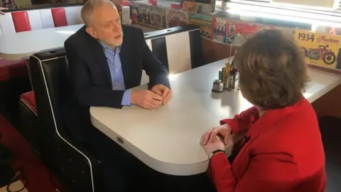 BBC Labour leader Jeremy Corbyn talking to BBC Look East's