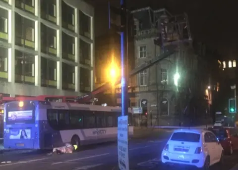 @athersleyredsscots Cherry-picker on bus