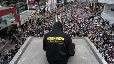 Getty Images Tens of thousands of protesters marched in Hong Kong on January 1, 2020