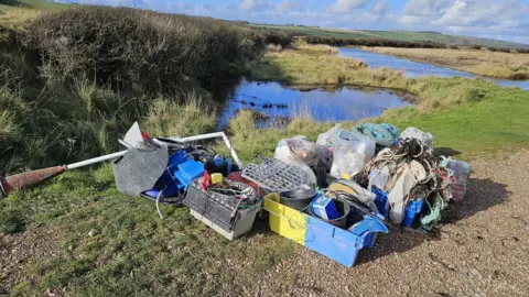 South Downs National Park Authority Rubbish found on Seven Sisters beaches.