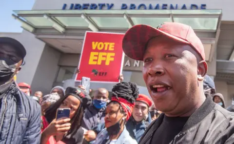 Getty Images Julius Malema during an Economic Freedom Fighters (EFF) campaign at Promenade Mall on 23 October in Mitchell's Plain, South Africa.