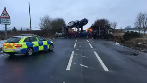 Police Scotland Car transporter blocking A1