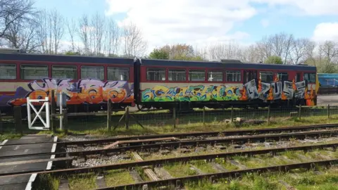 The Midland Railway Butterley Graffiti on two trains