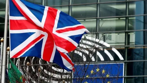 Reuters Union Jack flag outside European Parliament in Brussels