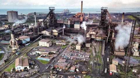 An aerial view of Tata Steelworks in Port Talbot