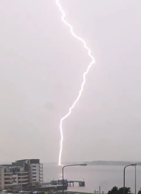 Rhian Toghill Lightning bolt in Mena Strait from Caernarfon