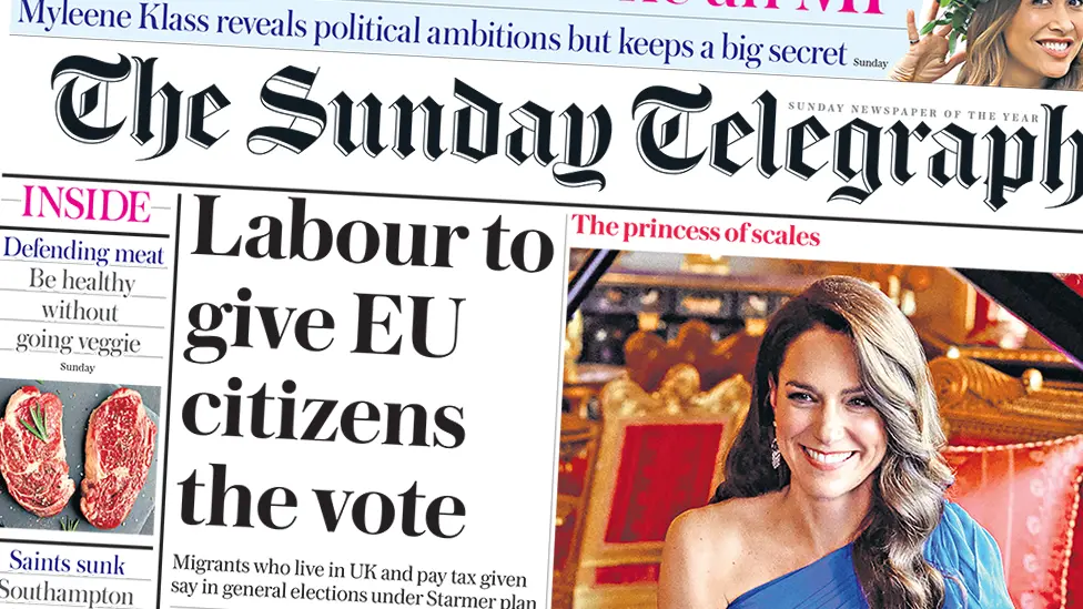 BBC Sunday Times and Sunday Telegraph front page