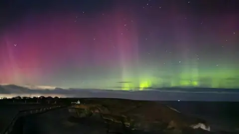 Matt Palmer  Northern Lights captured from North Landing at Flamborough in East Yorkshire