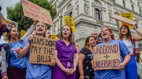 Getty Images Photograph of medics protesting.