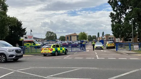 Police and ambulances at Tewkesbury School