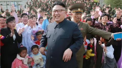 Getty Images Kim Jong-un among cheering supporters