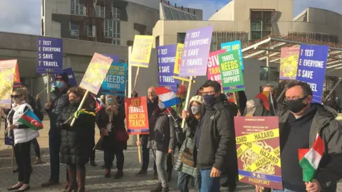 BBC Travel industry protesters outside the Scottish Parliament