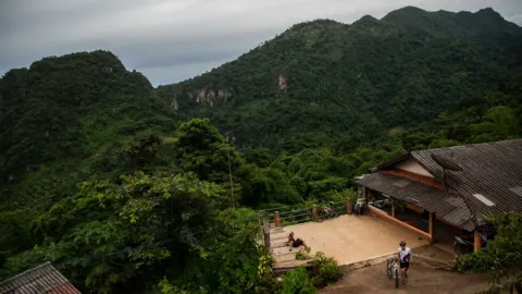 Getty Images View of the mountain where the boys are trapped on July 7, 2018 in Chiang Rai, Thailand