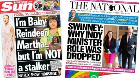 Composite image of Friday's papers, featuring the Scottish Sun and the National