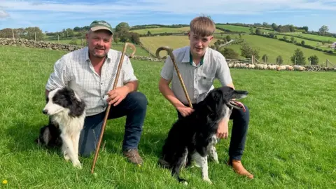 BBC Peter Morgan and his son, Peter Óg Morgan with sheepdogs