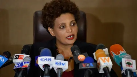 AFP Birtukan Mideksa speaking to the press in 2019.