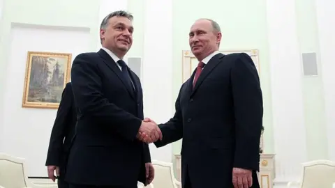 Getty Images Tổng thống Nga Vladimir Putin (phải) tiếp Thủ tướng Hungary Viktor Orban (trái) tại Điện Kremlin vào ngày 31 tháng 1 năm 2013