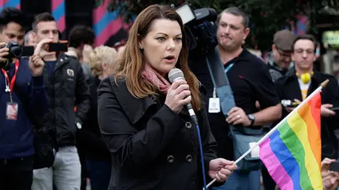 Getty Images Sarah Hanson-Young speaks in support of same-sex marriage last year