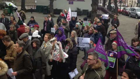 BBC Protesters outside the library meeting