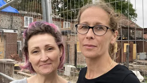 Jill Bennett/BBC Tracey Stopp (left) and Carrie Fisher in Ashill, Norfolk