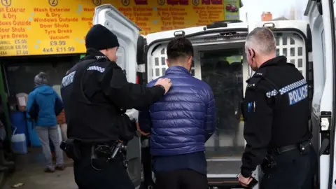 Durham Police Arrest being made outside car wash