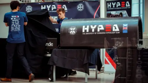 CALLUM BENNETTS The University of Edinburgh Hyperloop Team HYPED, launch the latest version of their pod design during an event at the National Museum of Scotland